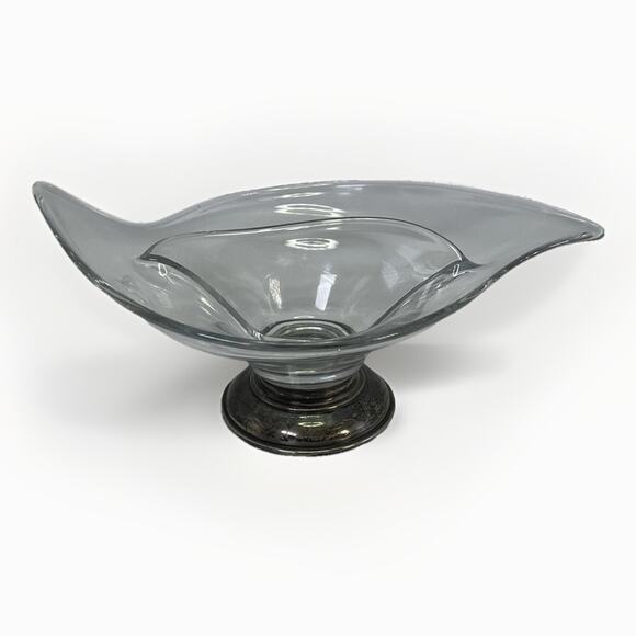 VTG Frank M Whiting Clear Glass Curved Candy Dish 925 Sterling Silver Base MCM - Picture 2 of 11